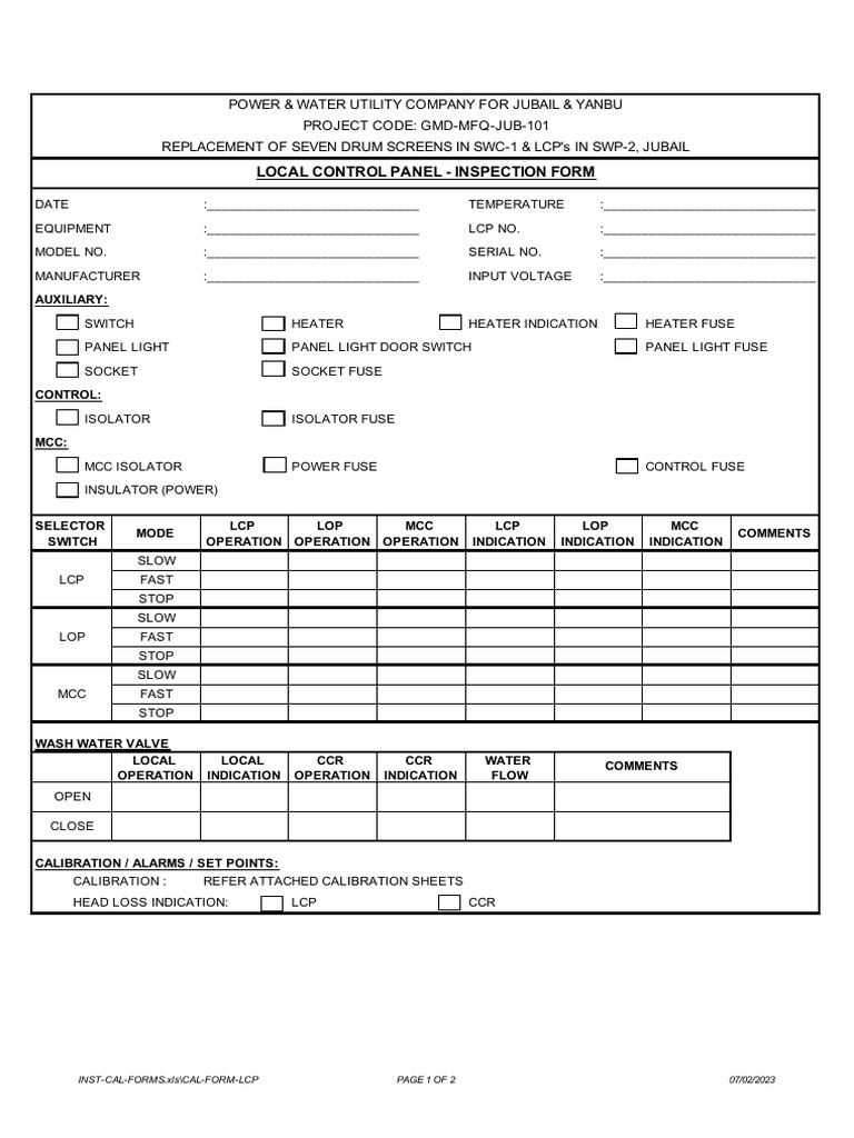 LCP Calibration Form PDF Vacuum Tube Fuse (Electrical)