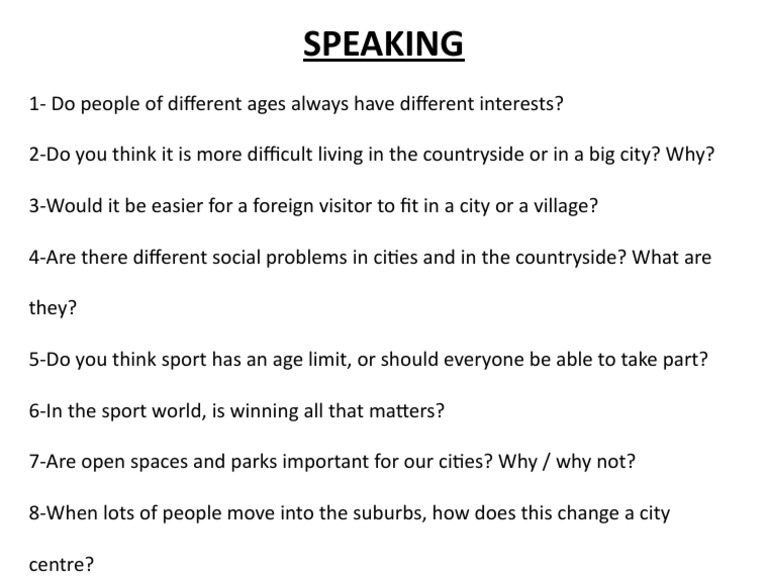 Intermediate Speaking Topics Guide | PDF