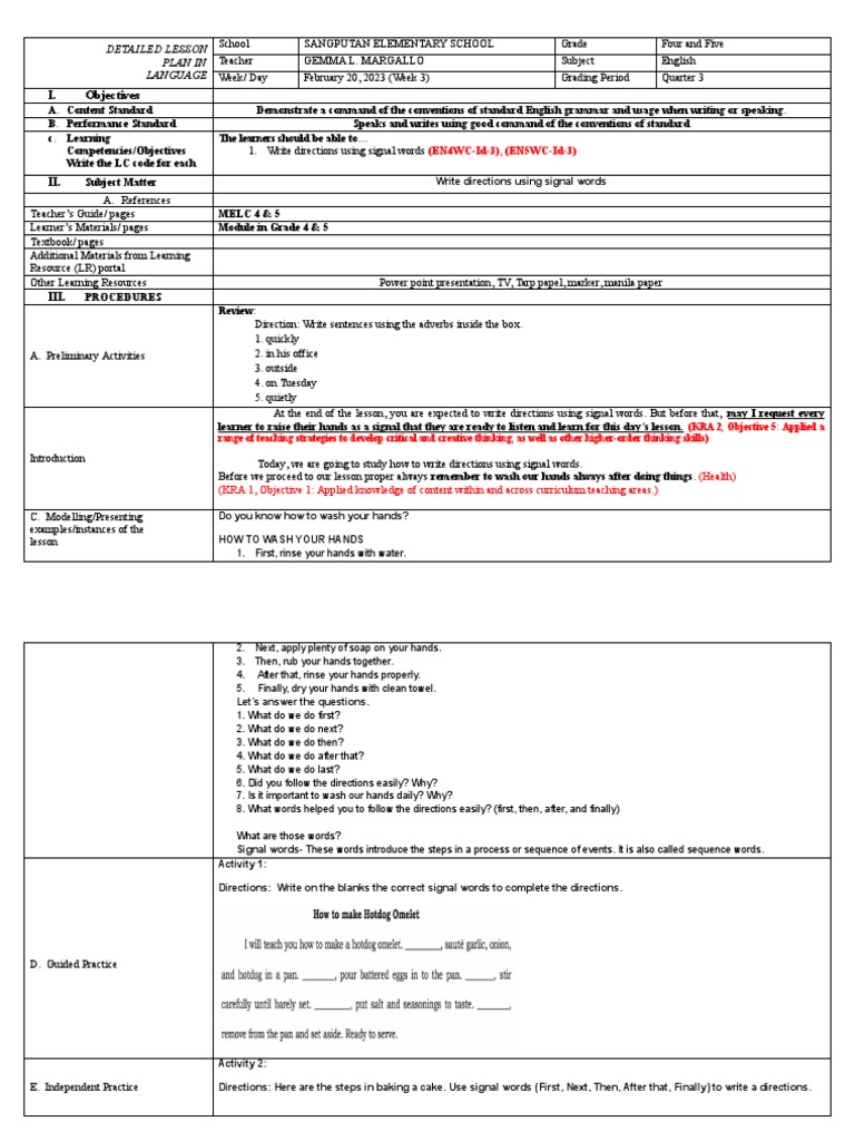 Write Directions Using Signal Words | PDF | Learning | Cognitive Psychology
