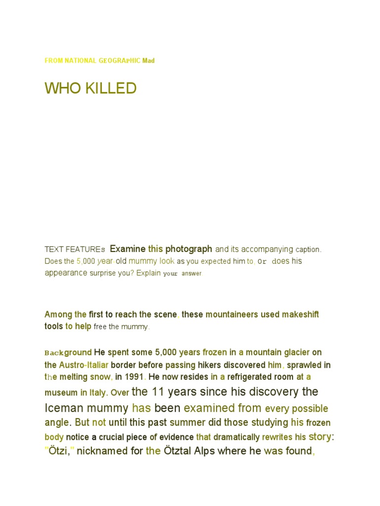 Article Who Killed The Iceman | PDF | Mummy | Archaeology