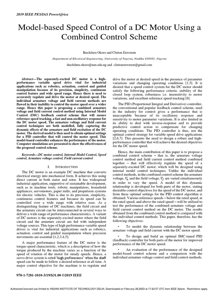 Model-Based Speed Control of A DC Motor Using A Combined Control Scheme ...