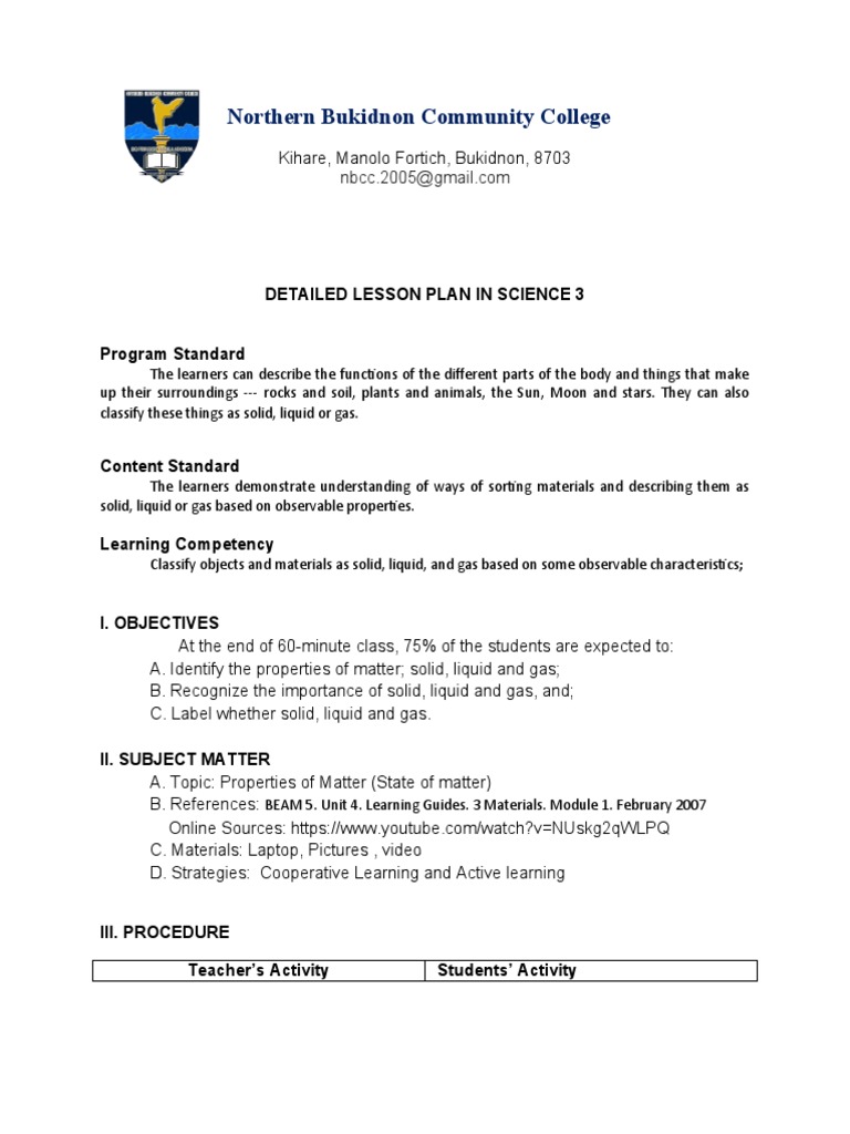 DETAILED LESSON PLAN IN SCIENCE 3 Sangot | PDF | Lesson Plan | Learning