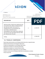 Cotizacion Caecius Instalacion y Puesta en Marcha de 02 Equipos Split Ducto y Reparacion de Ducteria