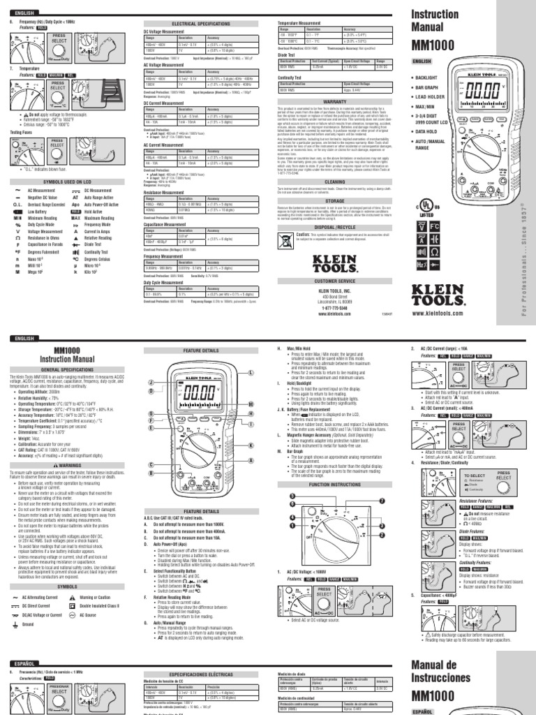 MM1000 Digital Multimeter Instructions PDF PDF Power Supply