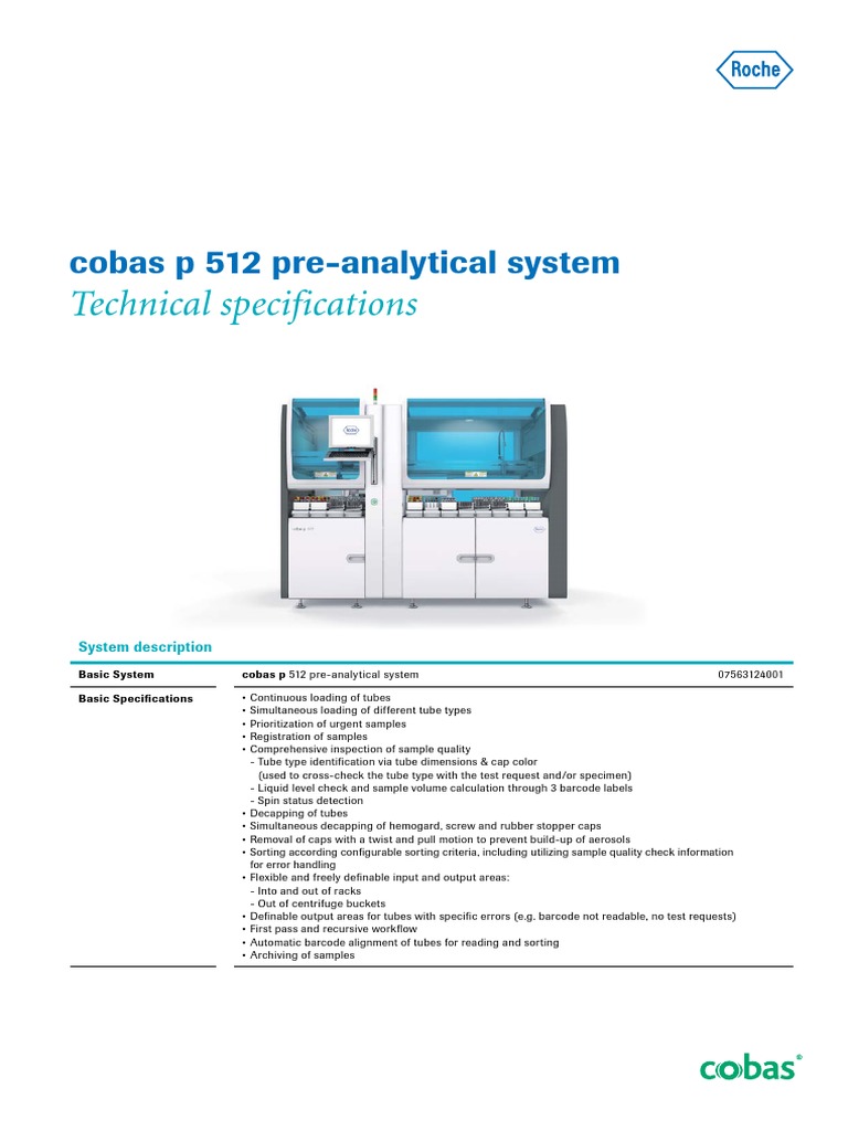 Technical Specifications: Cobas P 512 Pre-Analytical System | Download ...
