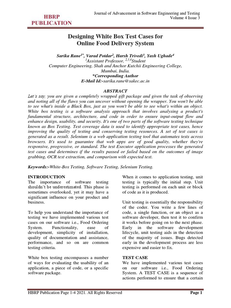 White-Box Testing - Formatted Paper | PDF | Software Testing | Systems ...