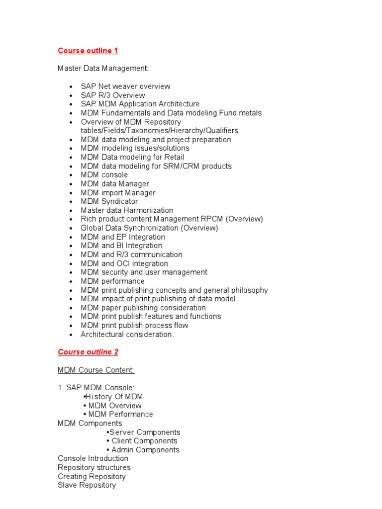 MDM Course Outline | PDF | Computer Data | Data Management