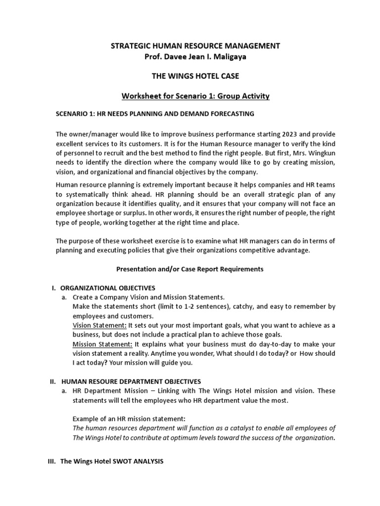 2023 Scenario 1 Worksheet Org Goal & HR Planning PDF Human