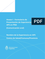 ANEXO I - Formulario Presentación de Experiencias de APS en PNA Comunicación Oral - CONGRESO FEDERAL DE APS 2023