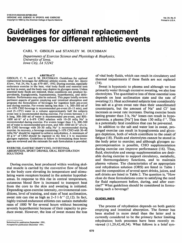 Guidelines For Optimal Replacement Beverages For.10 | PDF