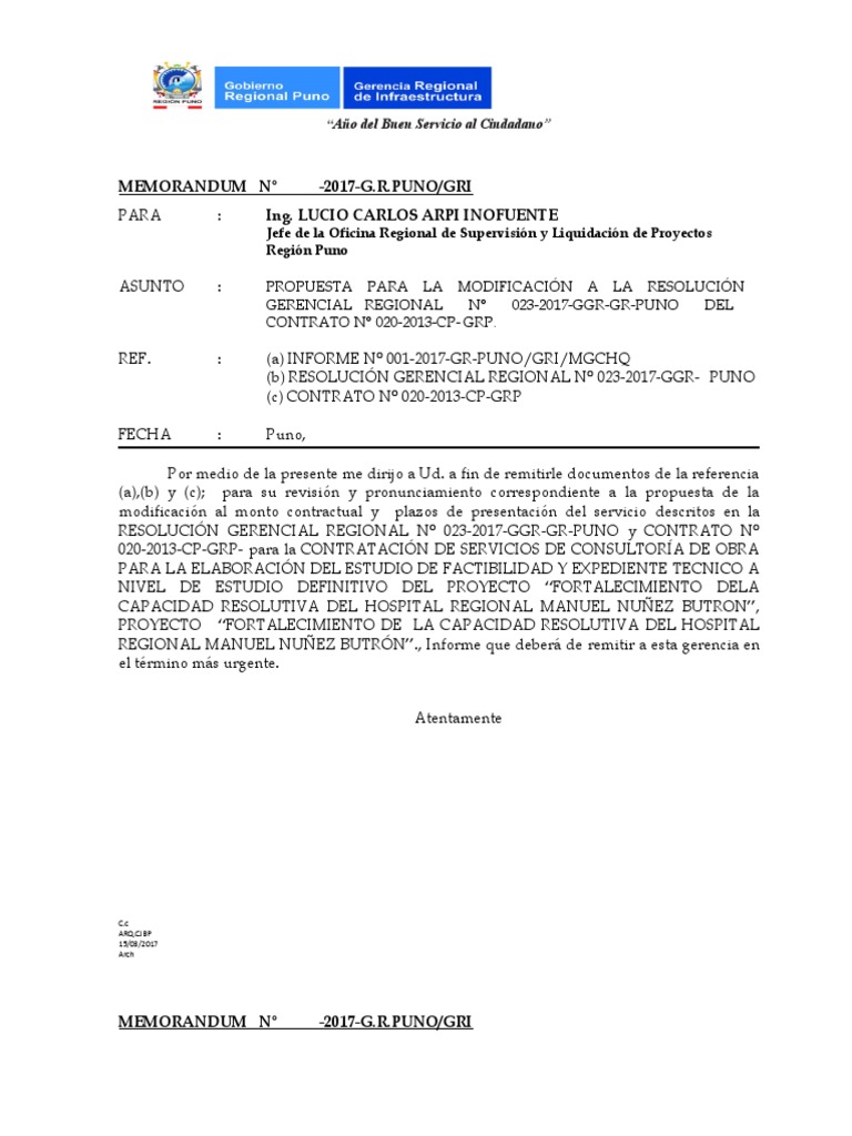Modelo Memorandum Varios | PDF | Presupuesto | Hospital