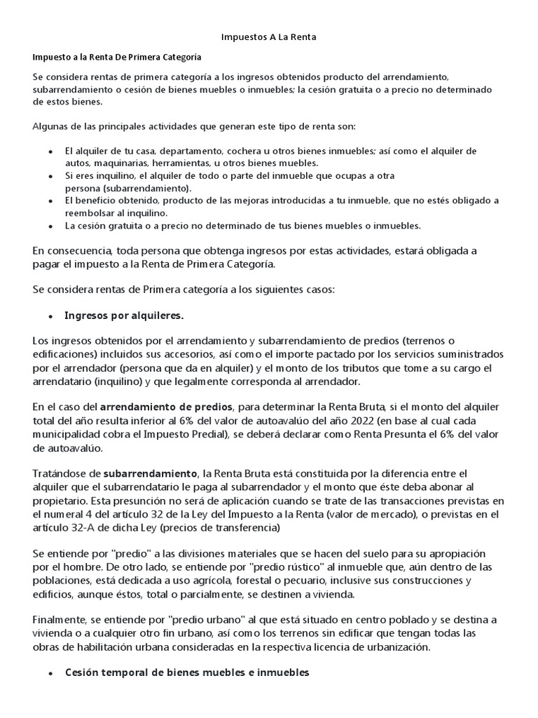 Impuestos A La Renta | PDF | Impuesto sobre la renta | Bienes raíces