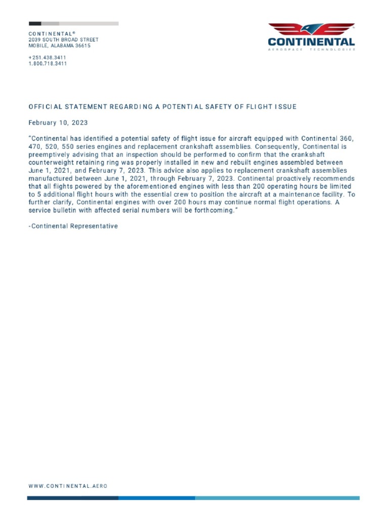 Continental Aerospace Technologies AD Crankshaft Counterweight