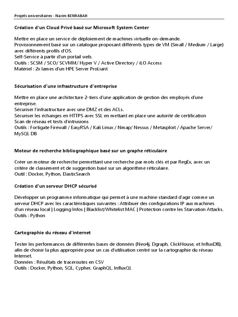 Projets informatiques de Nazim Benrabah | PDF | Serveur (Informatique ...
