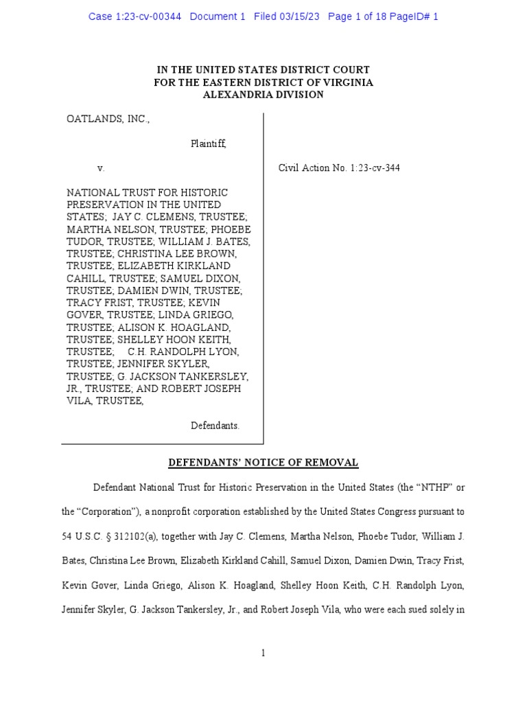 20230315 Notice of Removal and Civil Coversheet PDF Trust Law Virginia Circuit Court