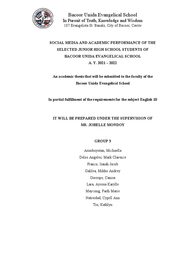 Social Media Impact on Junior High Students | PDF | Social Media ...