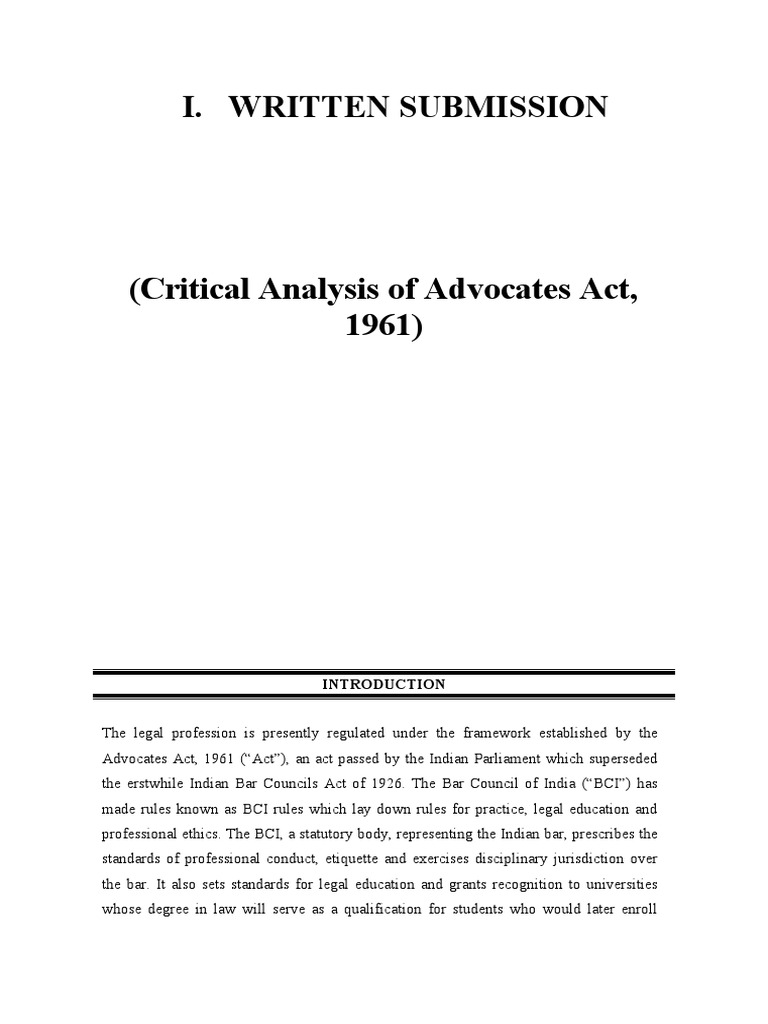 Critical Analysis of Advocates Act 1961 | PDF | Advocate | Lawyer