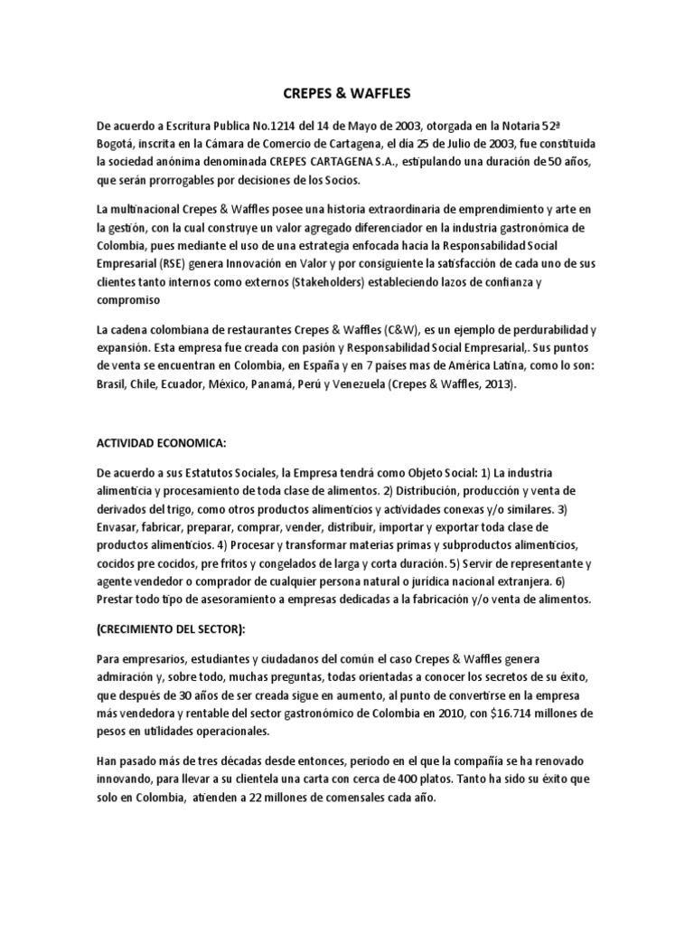 Trabajo Crepes & Waffles PDF Responsabilidad social corporativa Colombia