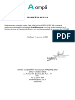 Declaração de matrícula de Tiago Chini no curso de Engenharia de Software