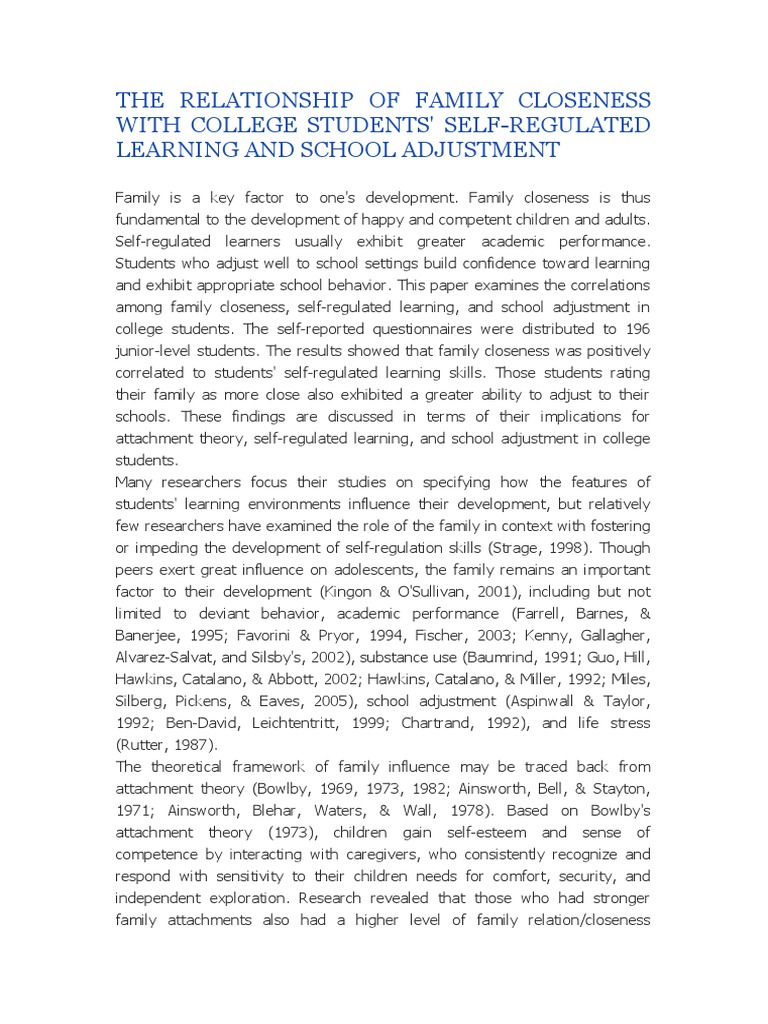 Family Closeness and College Success | PDF | Attachment Theory | Statistics