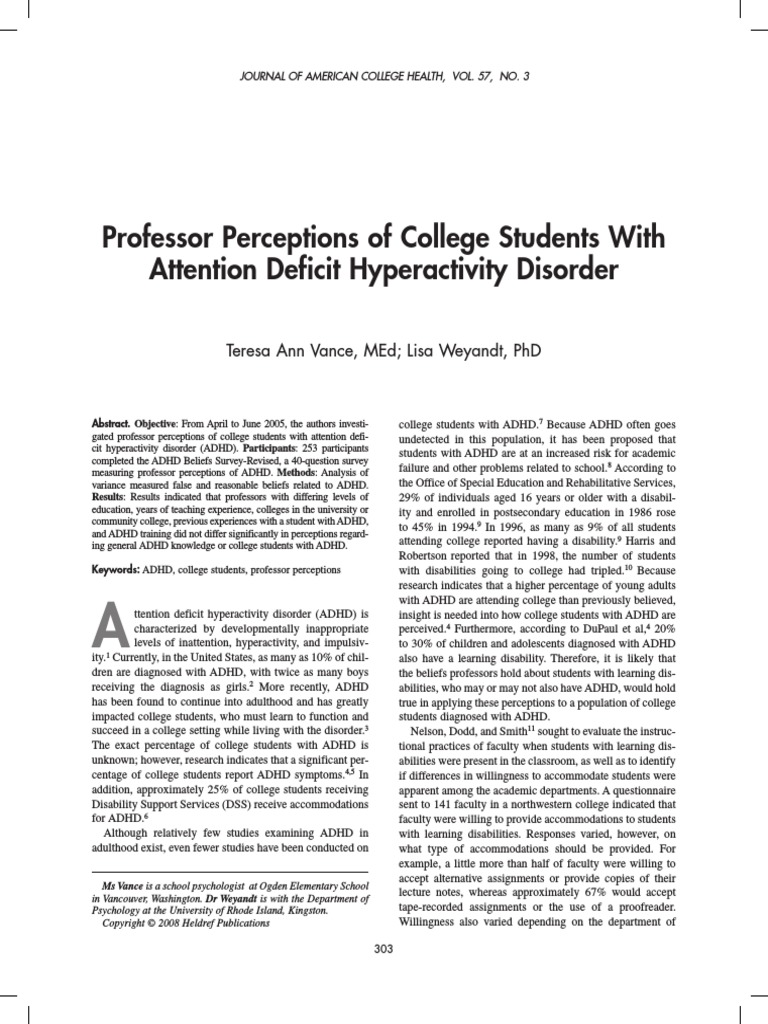 Professor Perceptions of College Students With Attention Deficit ...