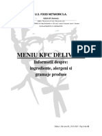 KFC Romania menu with nutrition information