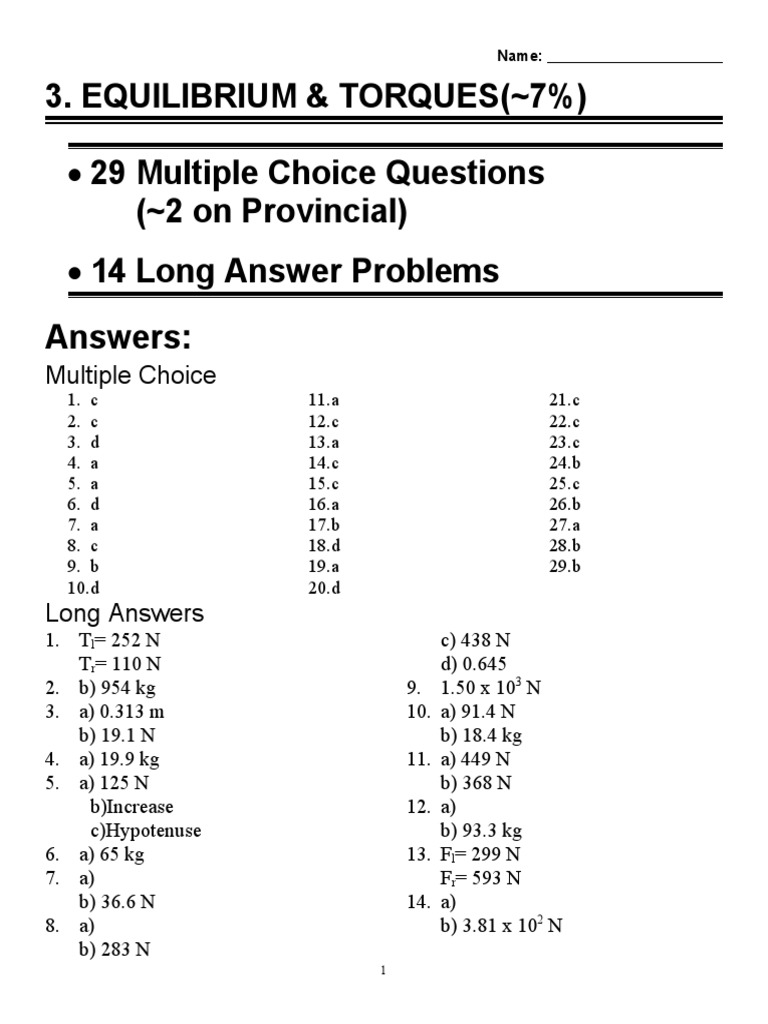 Torque and Equilibrium Problem Solutions | PDF | Force | Tension (Physics)