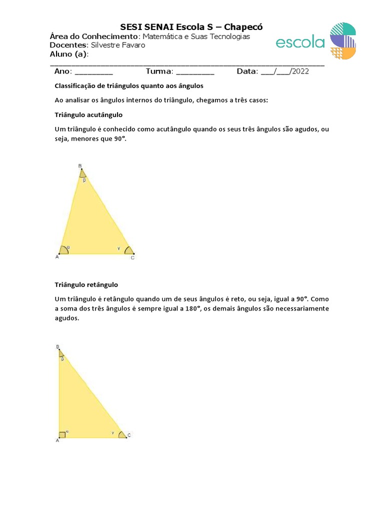 Classificação de Triângulos e Trigonometria | PDF