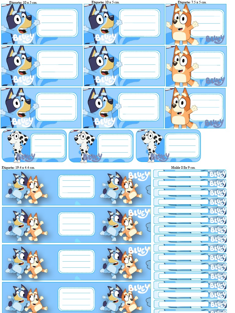 Etiquetas escolares Bluey para imprimir | PDF