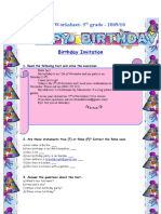 5th Grade English Birthday Invitation Worksheet