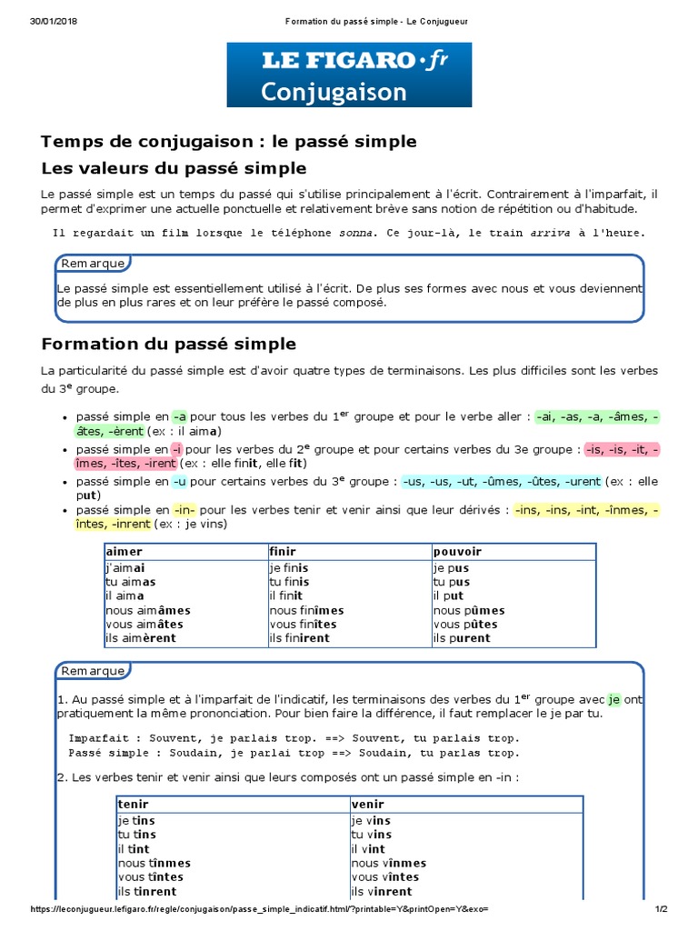 Formation et règles du passé simple | PDF | Verbe | Grammaire