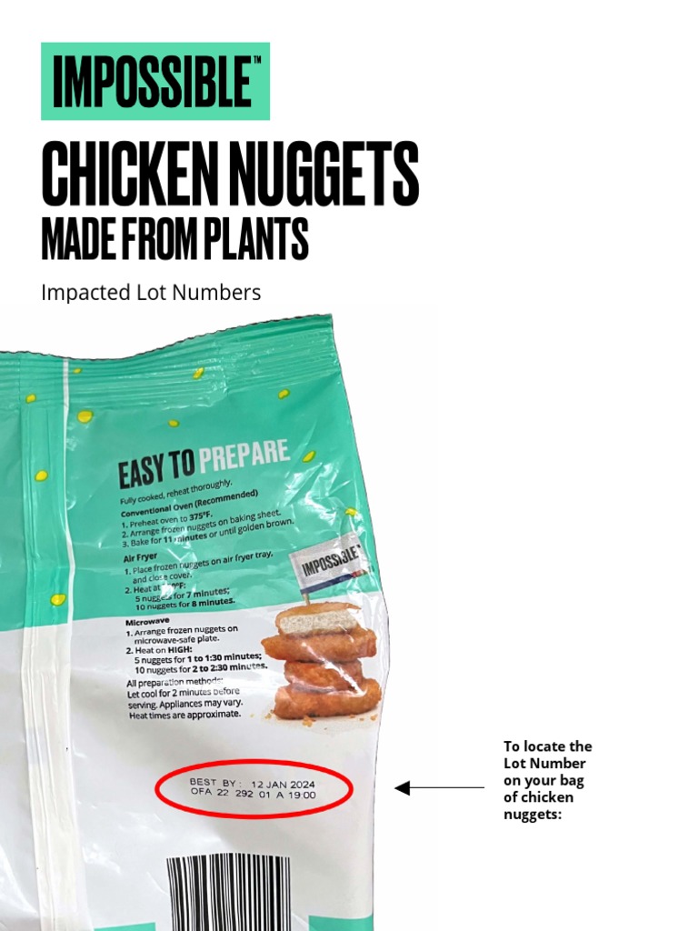 Impossible Foods Chicken Nuggets Recall Product Codes PDF