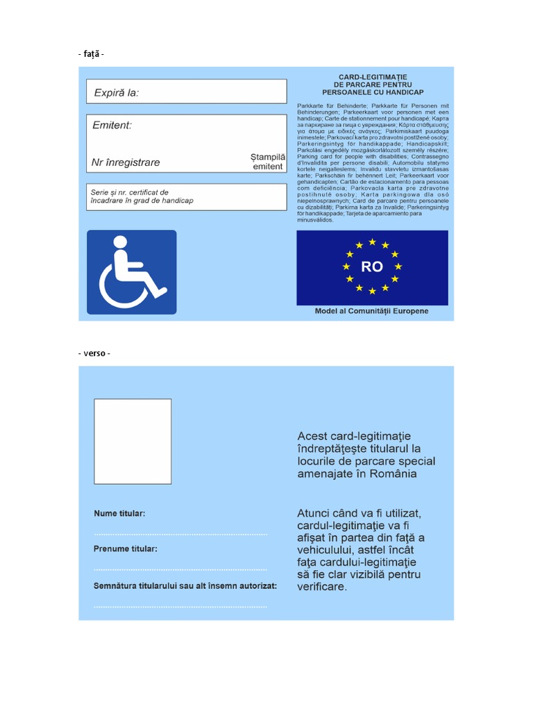 Modelul de Card Legitimatie de Parcare Pentru Persoanele Cu Handicap PDF