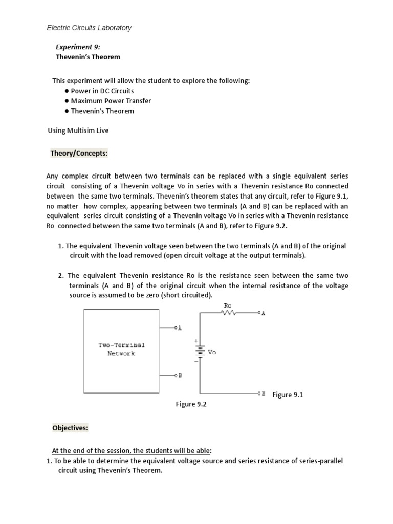 Thevenin's Theorem Lab Experiment | PDF | Electrical Network | Voltage