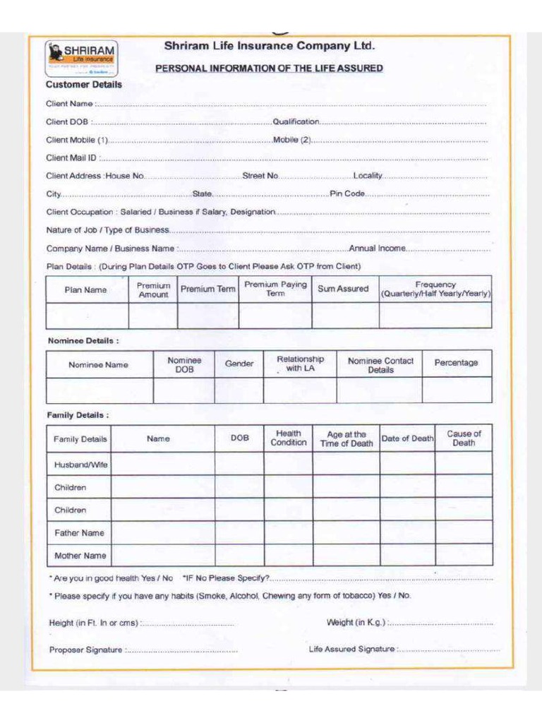 Life Insurance Policy Form Standard Confirmation Inquiry For Life
