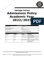 Aldridge School Admissions Policy 2022/23