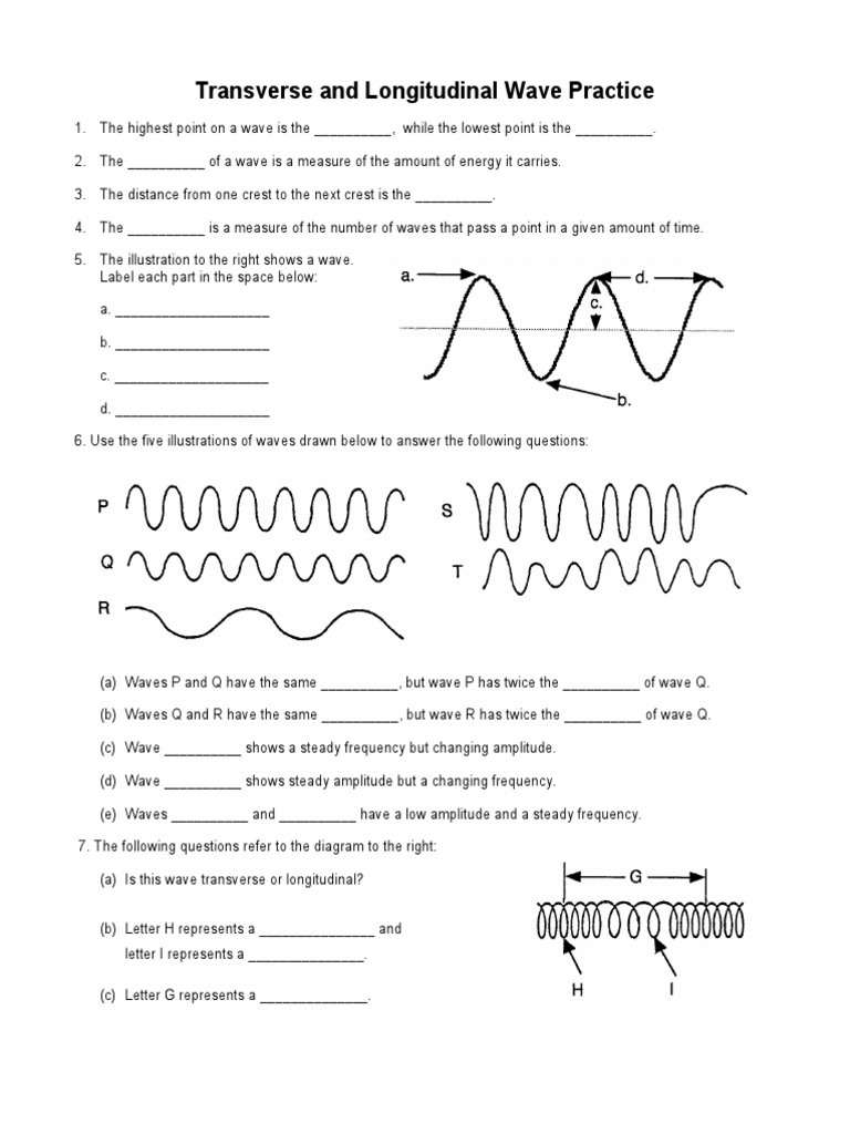 Transverse and Longitudinal Waves Practice | PDF | Frequency | Waves