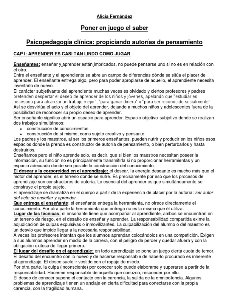 Poner en juego el saber en psicopedagogía | PDF | Aprendizaje | Pensamiento