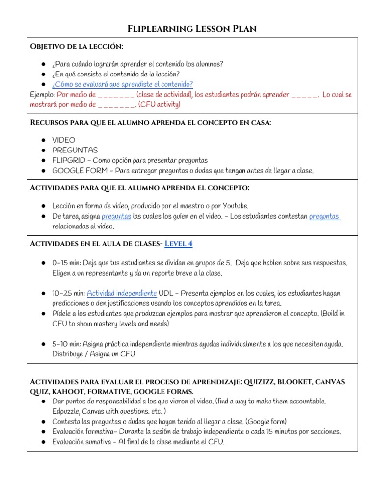 Demo Flipped Lesson Planning Template 6945609 | PDF