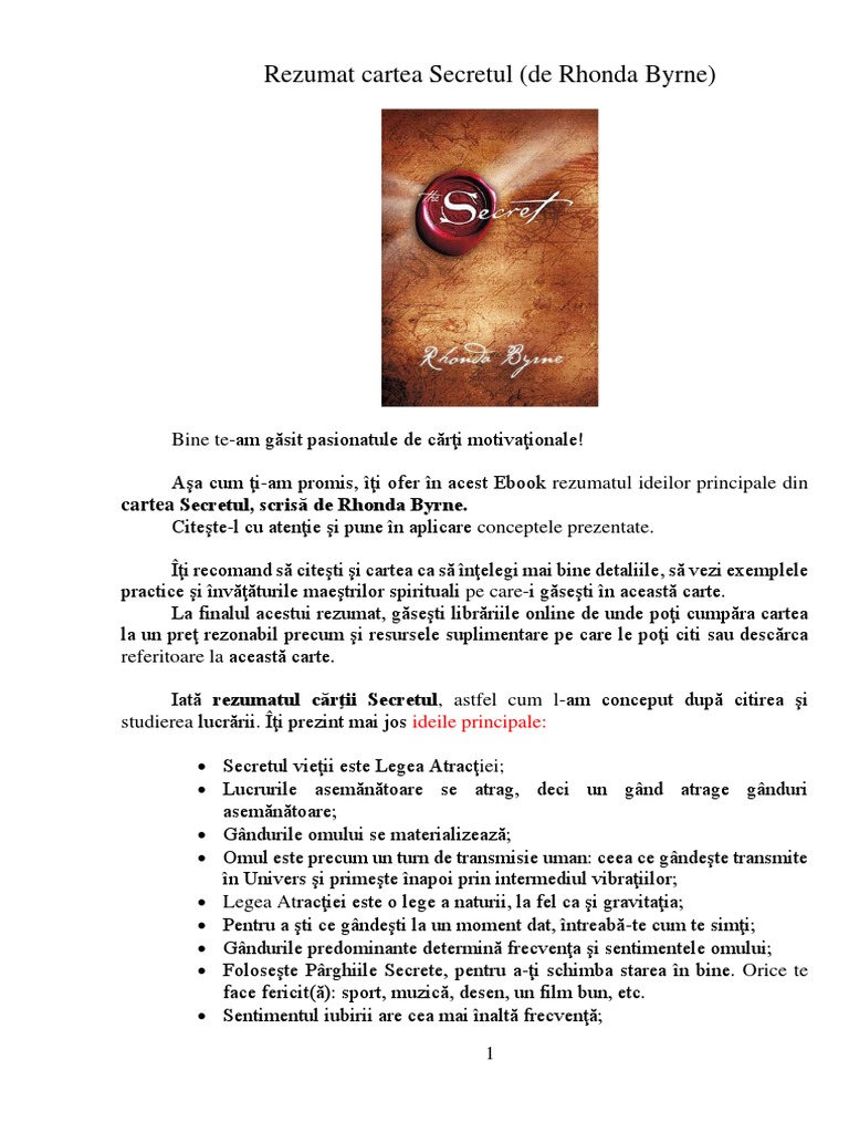 Cartea Secretul Conspect Ebook | PDF