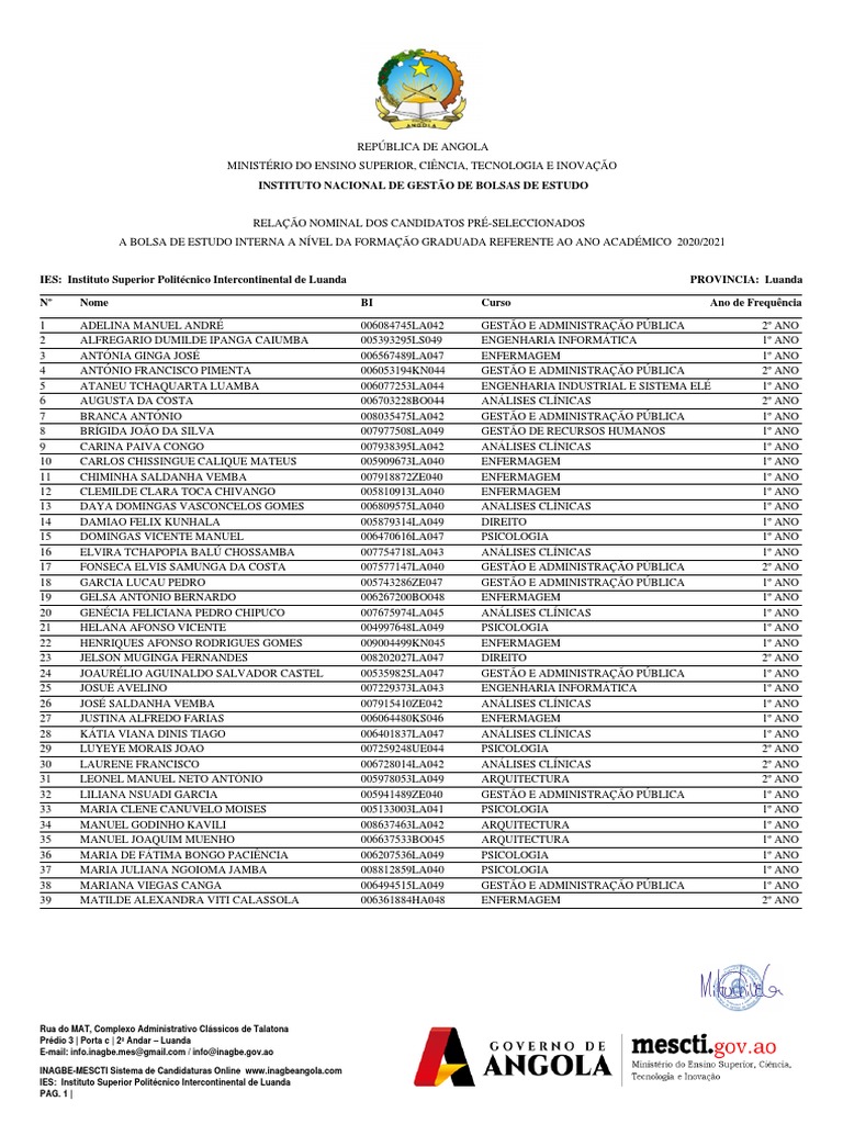 Lista de Candidatos Aprovados ISPIL | PDF | Science | Engenharia