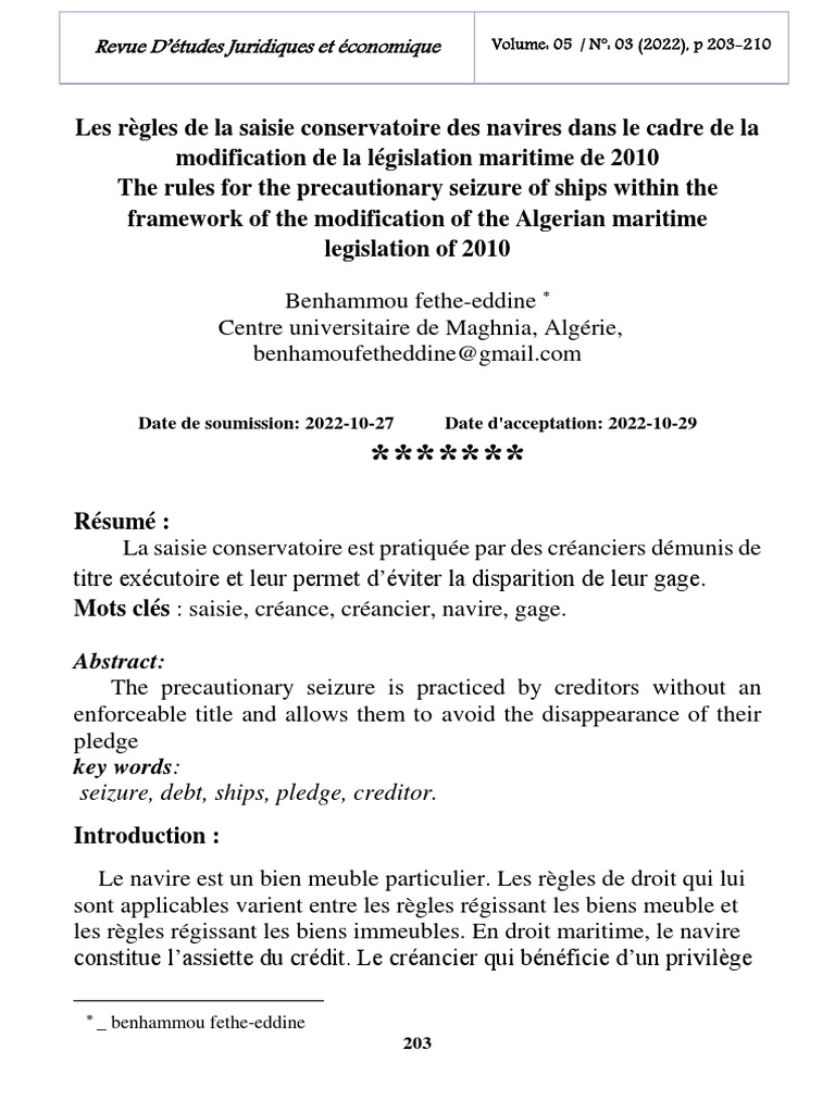 Saisie conservatoire des navires en Algérie | PDF | Algérie | Débiteur