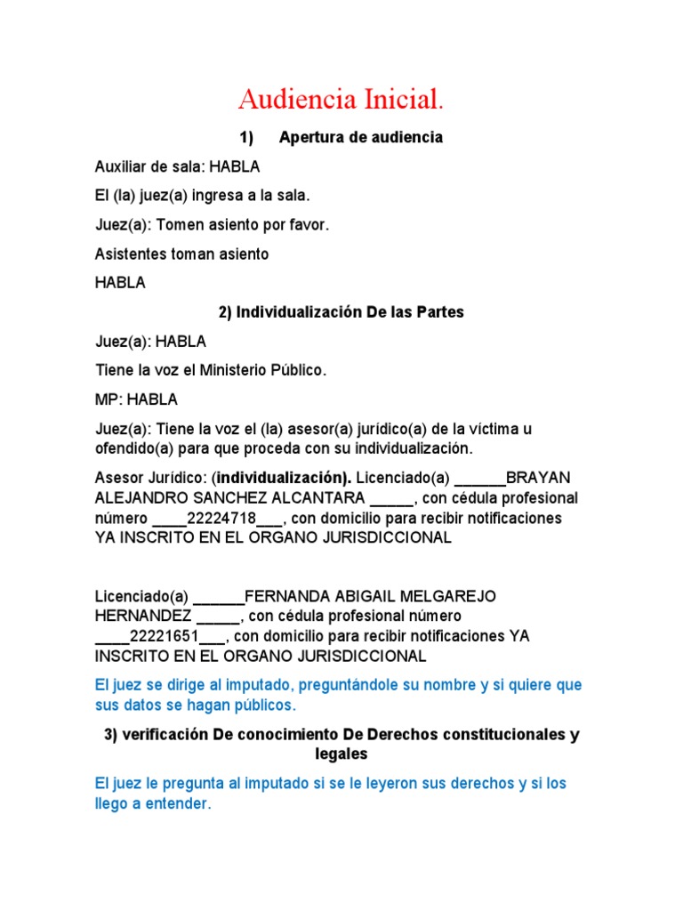 Proceso de Audiencia Inicial en Juicio | PDF | Mandato | Juez