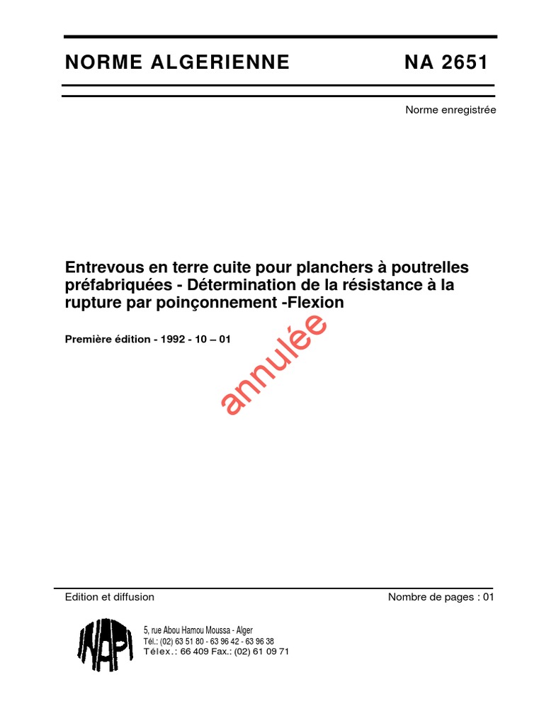 Norme NA 2651 Résistance entrevous terre cuite PDF — free download