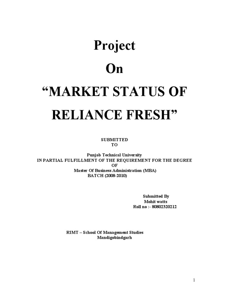 Reliance Fresh PDF Retail Supermarket