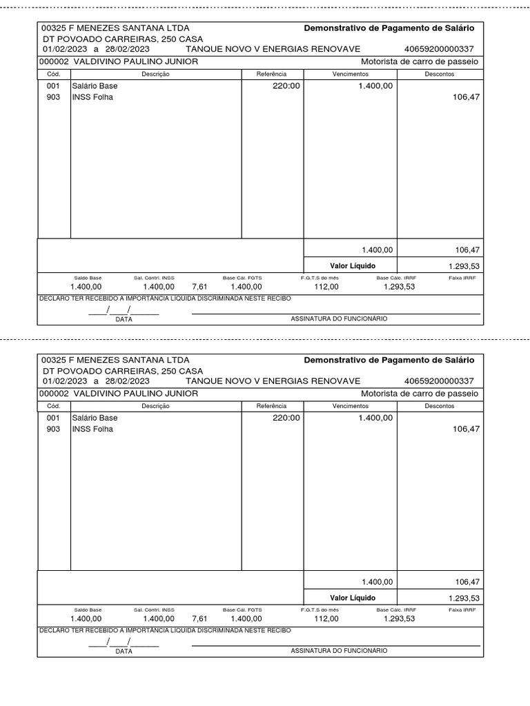Recibo Salario | PDF | Relações de trabalho | Trabalho