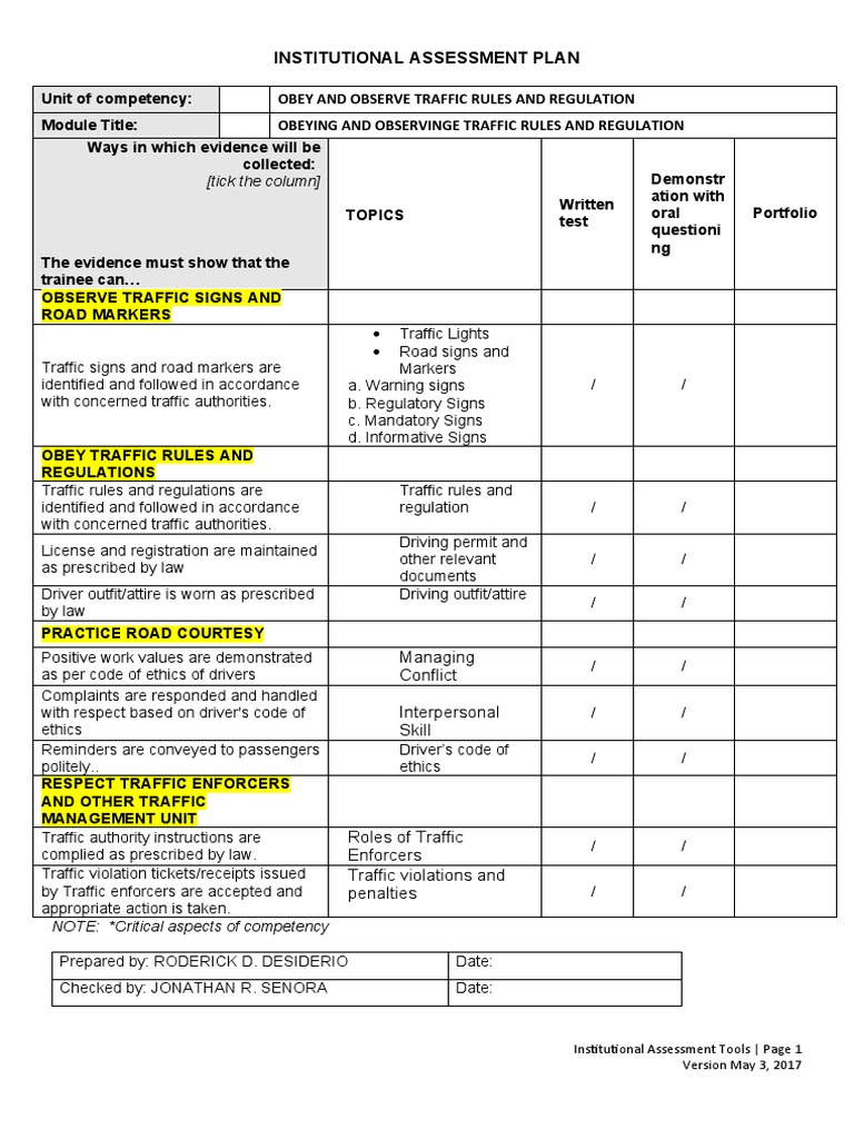 Driving Evidence Plan PDF Traffic Traffic Light