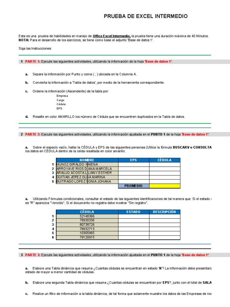 Prueba Excel Intermedio | PDF | Microsoft Excel | Office Suites para ...