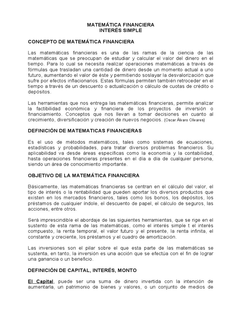 Interés Simple en Matemáticas Financieras | PDF | Interés | Finanzas ...