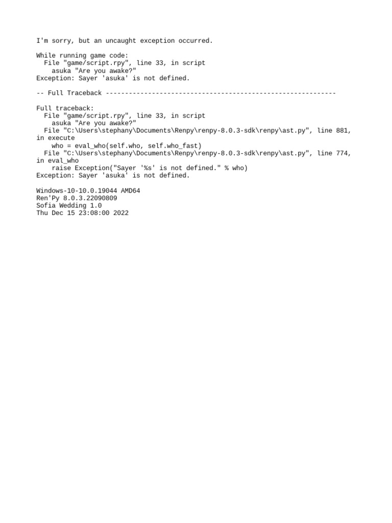 Ren'Py 8.0.3: Undefined Sayer Error | PDF